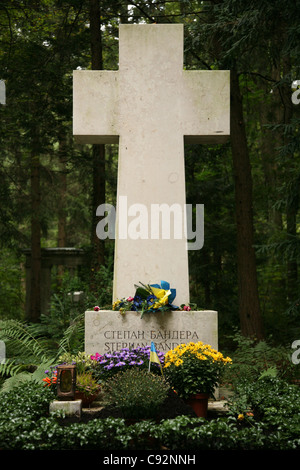 Tomb of Ukrainian nationalist leader Stepan Bandera at the Waldfriedhof Cemetery in Munich, Germany.