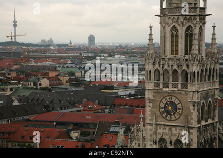 Clock tower of the Neues Rathaus (New Town Hall) at Marienplatz Square in Munich, Germany. Stock Photo