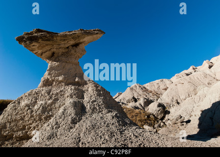 Balancing rock, Badlands National Park, South Dakota. Stock Photo