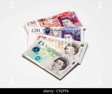 New British Bank Notes 50 20 10 5 pounds sterling Stock Photo