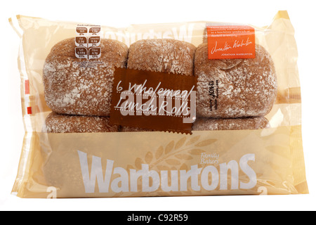 Packet of Six Jonathan Warburton wholemeal lunch rolls dated 13th November Stock Photo