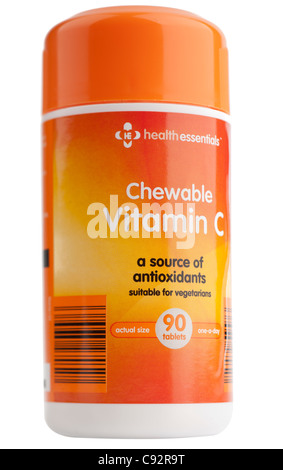 Vitamin C chewable tablets one a day from health essentials 90 in a safety screw top container Stock Photo