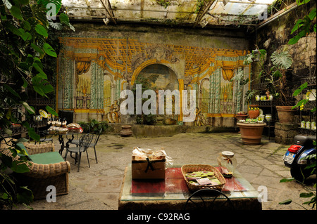 Esedra Maiolicata, Majolica Courtyard, 1772, of the Palazzo Correale. This is one of the finest example of the majolica and ... Stock Photo