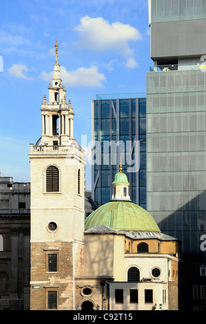Dome & spire of Parish Church of St Stephen Walbrook designed by Sir Christopher Wren City of London England UK Stock Photo