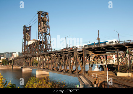 Portland Town City Oregon Steel Bridge across Willamette River United States of America USA Stock Photo