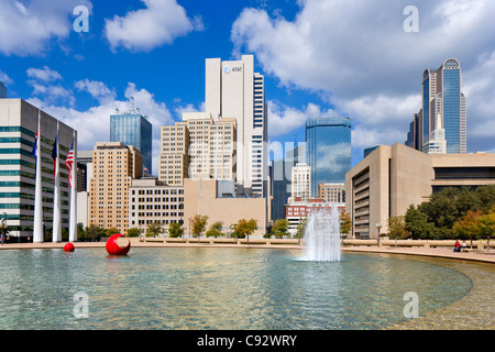 The city skyline from outside City Hall, City Hall Plaza, Dallas, Texas, USA Stock Photo