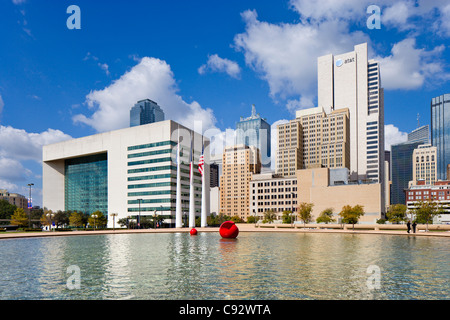 The city skyline from outside City Hall, City Hall Plaza, Dallas, Texas, USA Stock Photo