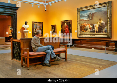 Victorian oil paintings in the permanent collection exhibition. Birmingham Museum and Art Gallery interior, UK Stock Photo