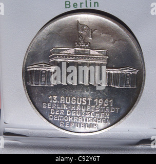 An East German medallion given to construction workers who helped put up the Berlin Wall overnight on the 13th august 1961 Stock Photo