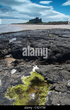 Bamburgh Castle is on a basalt rock outcrop on the coast of Northumberland. Stock Photo