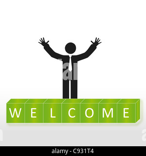 Person welcome new members group, abstract background Stock Photo