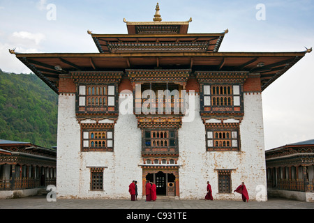 The very fine Buddhist 17th century fort and monastery at Trashi Yangtze is situated a short distance from the town Thimpu. Stock Photo