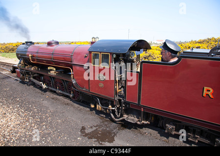 England, Kent, Dungeness. 'Hercules', a mountain-type steam locomotive on the Romney, Hythe & Dymchurch Railway Stock Photo