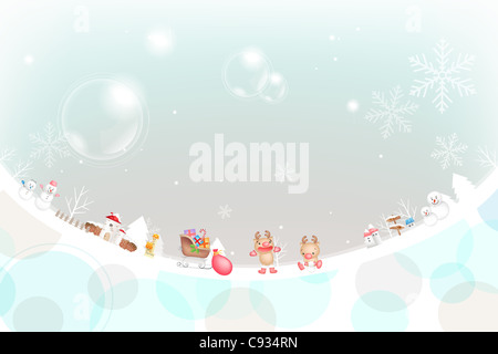 Snowman and toy with Christmas gifts in trolley Stock Photo