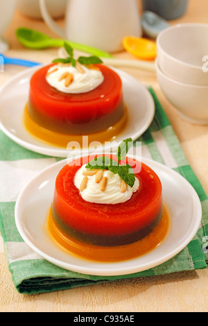 Fruit jelly in three colours. Recipe available. Stock Photo