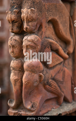 Some of the terracotta ornamentation on the magnificent Lalji Temple at Kalna. Stock Photo