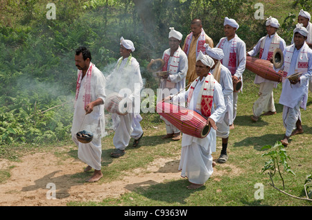 A Hindu religious procession to celebrate the opening of a new Shiva Temple at Raha, Nagoan. Stock Photo