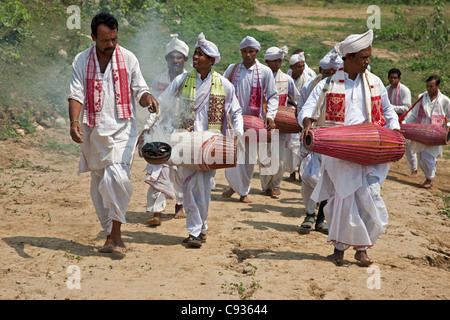 A Hindu religious procession to celebrate the opening of a new Shiva Temple at Raha, Nagoan. Stock Photo