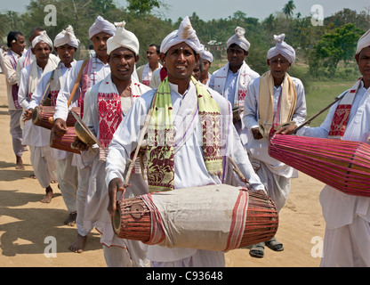 A Hindu religious procession to celebrate the opening of a new Shiva Temple at Raha, Nagoan. Stock Photo