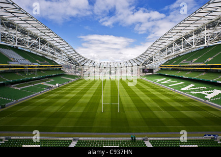 Ireland, Dublin, Lansdowne Road Football stadium, interior panoramic view looking from the south end of the stadium. Stock Photo