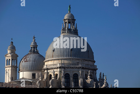 Venice, Veneto, Italy; Cupolas and bell tower of the church of Santa Maria della Salute, restored recently Stock Photo