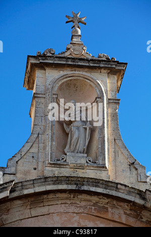 Malta, Europe; Statue of Patron Saint of the island St.Paul on the church of Rabat dedicated to him Stock Photo