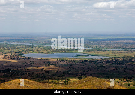 Malawi, Chikwawa region.  View over the Shire River plain from the escarpment. Stock Photo