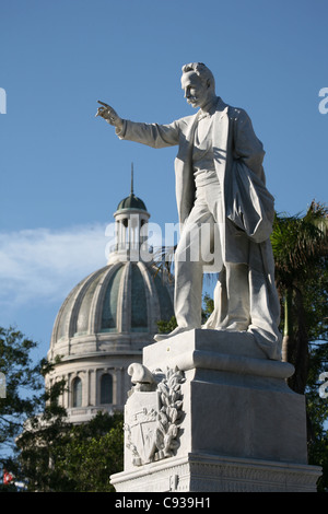 Monument to Cuban national hero Jose Marti at the Central Park in Havana, Cuba. The National Capitol is seen in the background. Stock Photo