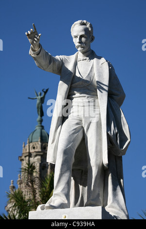 Monument to Cuban national hero Jose Marti at the Central Park in Havana, Cuba. The Great Theatre is seen in the background. Stock Photo