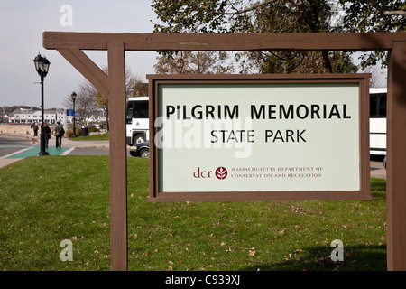 Pilgrim Memorial State Park Sign, Plymouth, MA Stock Photo
