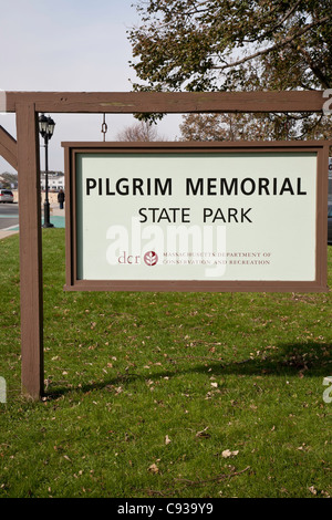 Pilgrim Memorial State Park Sign, Plymouth, MA Stock Photo