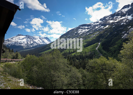 White Pass and Yukon Railroad en route from Skagway Alaska to Fraser,British Columbia in Canada Stock Photo