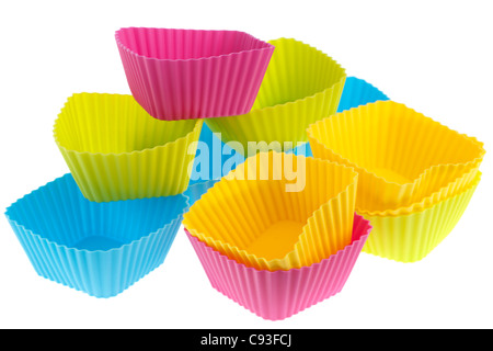 Pile of mixed colours silicone cupcake cases Stock Photo