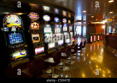 Slot machines in casino' on board of ferry boat ship Stock Photo