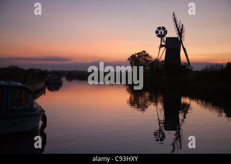 Turf Fen Windmill, How Hill, at Sunset. Stock Photo