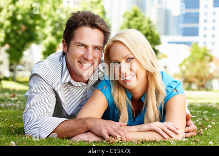 Couple in city park Stock Photo