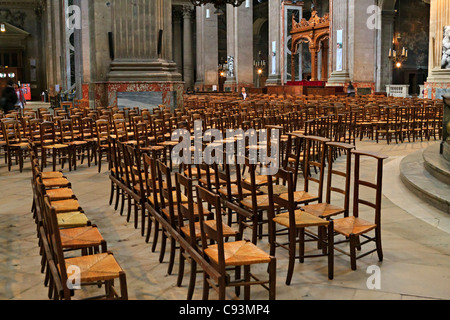 Church of St Sulpice, Paris, France. Chairs set out in the interior for worship. Stock Photo