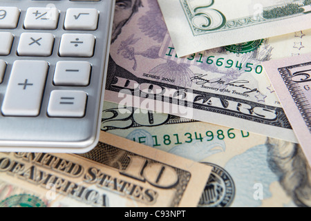 Detail dollar bills and calculator Stock Photo