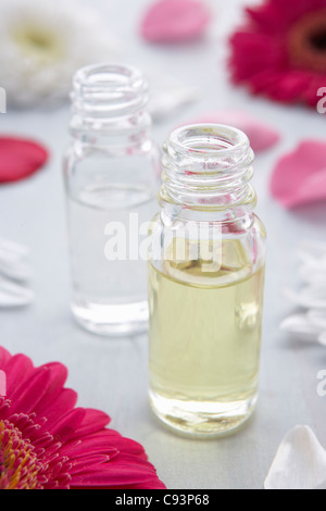 Flowers and scent bottle Stock Photo