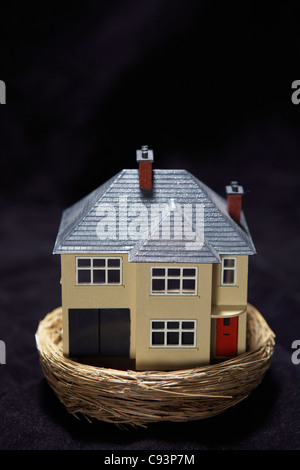 Model house in a basket Stock Photo