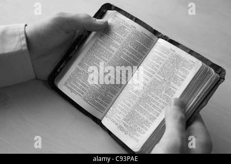 Young man reading bible Stock Photo