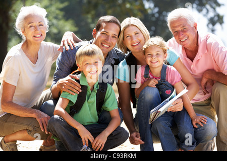 Three generation family on country walk Stock Photo