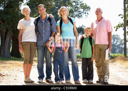 Three generation family on country walk Stock Photo