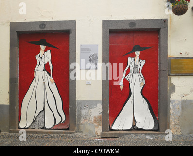 Decorative painted doors in the old town Funchal Madeira Portugal EU Europe Stock Photo
