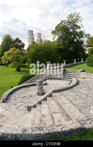 The park of Jumièges abbey ruins at the Route des Abbaie in the Seine valley of Normandy, France, near Rouen Stock Photo