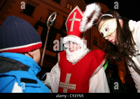 Traditional celebration of Saint Nicholas Day at Old Town Square in Prague, Czech Republic on 5 December 2007. Stock Photo