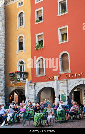 Italy, Trento, Lake Garda, Riva del Garda, Outdoor Cafes Stock Photo