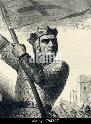 Godfrey de Bouillon, duke of Lower Lorraine holds the Crusader banner as he leads the First Crusade. Stock Photo