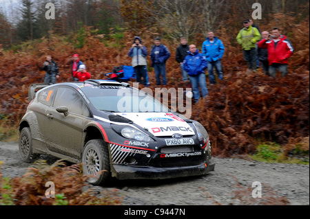 11.11.2011 Gwynedd, Wales. Ott Tanak (EST) and Co-Driver Kuldar Sikk (EST) in the #18 M-Sport Stobart Ford World Rally Team Ford Fiesta RS WRC in action on the first pass of the Dyfnant stage (SS7) during Day 2 of the FIA WRC Wales Rally GB. Mandatory credit: ActionPlus Stock Photo
