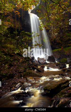 Melincourt Waterfall, Resolven, Neath Valley, Wales. Stock Photo